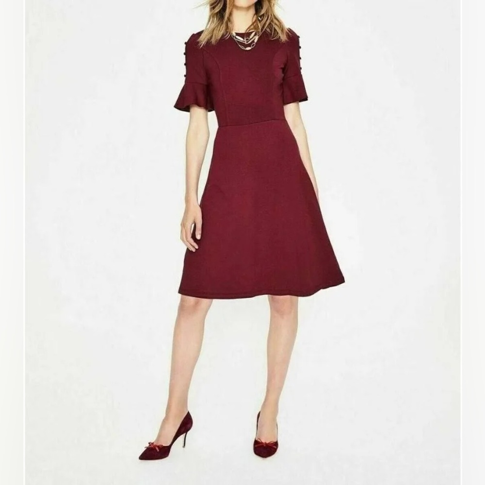 Boden Alexis Burgandy  Jersey Knit Peek-A-Boo Flutter Slv Dress US Size 8